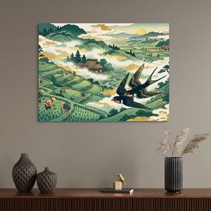 Swallows Golden Sunrise — swallows golden sunrise sq wall desk bird 1land flush print