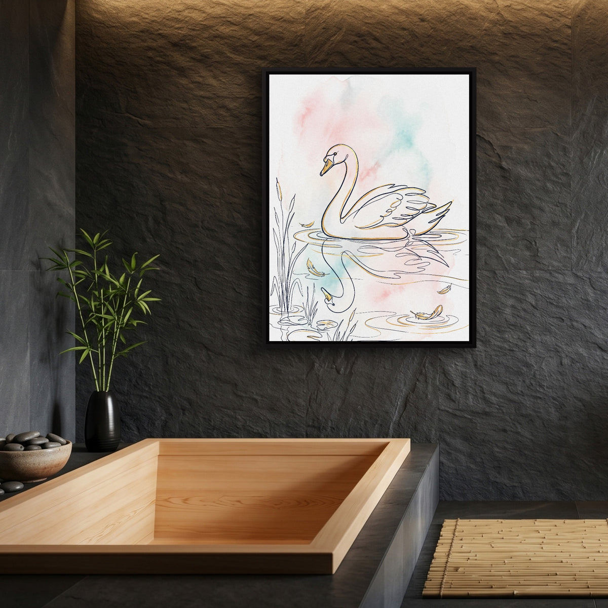 Swan Serene Waters — swan serene waters sq bamboo bathroom 1port framed black