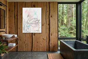 Swan Serene Waters — swan serene waters wooden bathroom with window 1port flush print