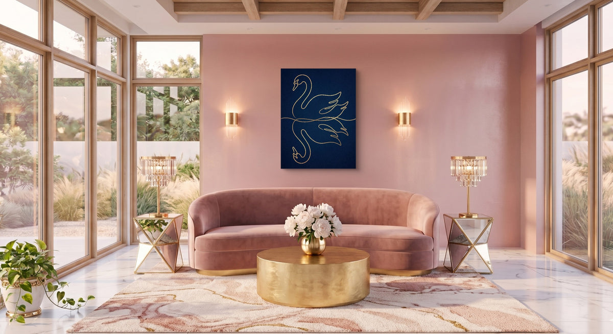 Swan Still Water — swan still water pink living room 1port flush print