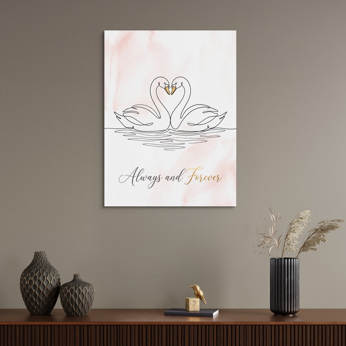 Swans Pink Heart — swans pink heart sq wall desk bird 1port flush print