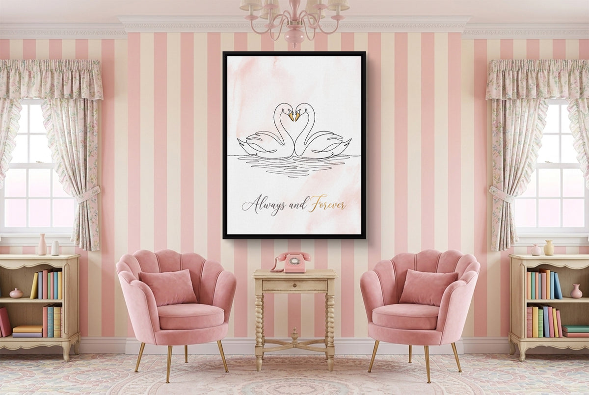 Swans Pink Heart — swans pink heart pink living room interior 1port framed black