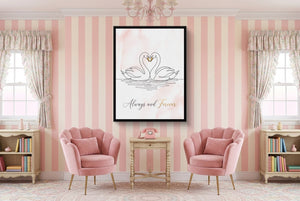 Swans Pink Heart — swans pink heart pink living room interior 1port framed black