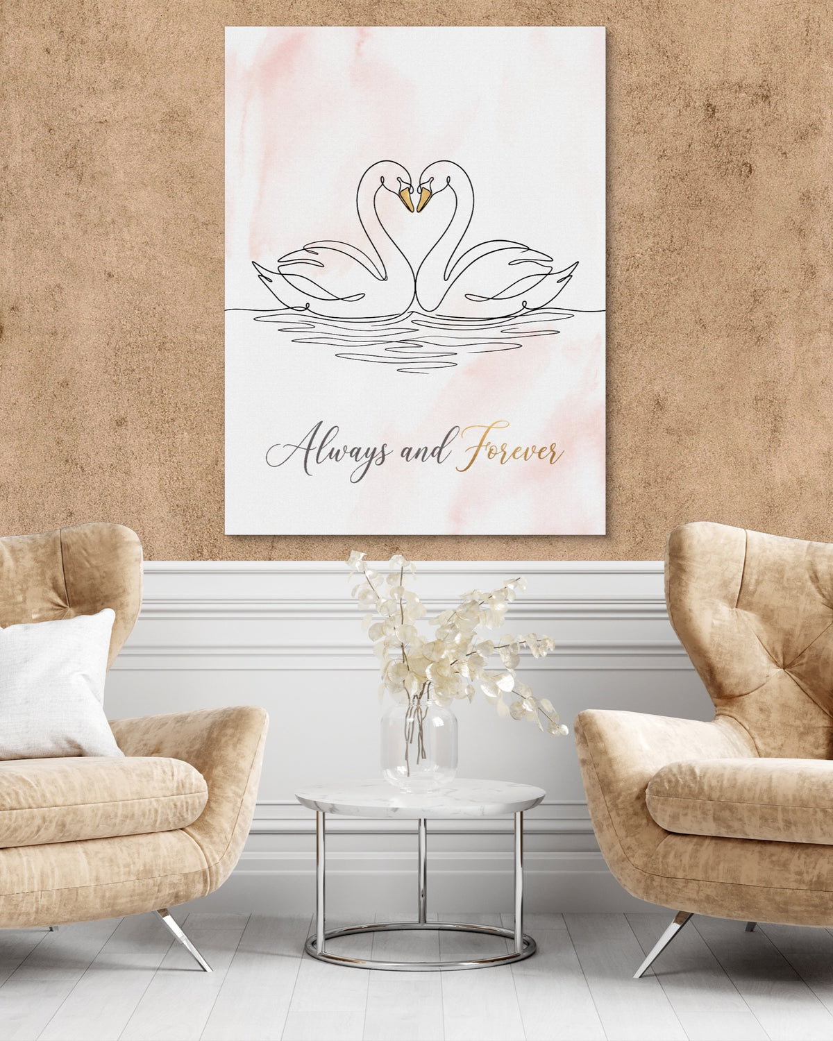 Swans Pink Heart — swans pink heart psd clay wall tan chairs 1port flush print