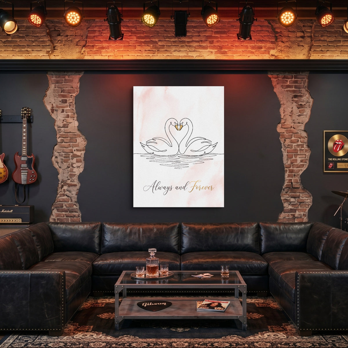 Swans Pink Heart — swans pink heart sq man cave guitar 1port flush print