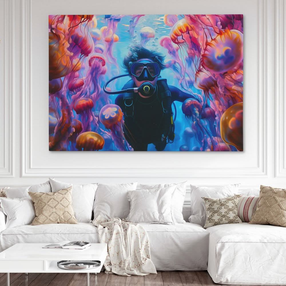 Swimming with Jellyfish - Luxury Wall Art