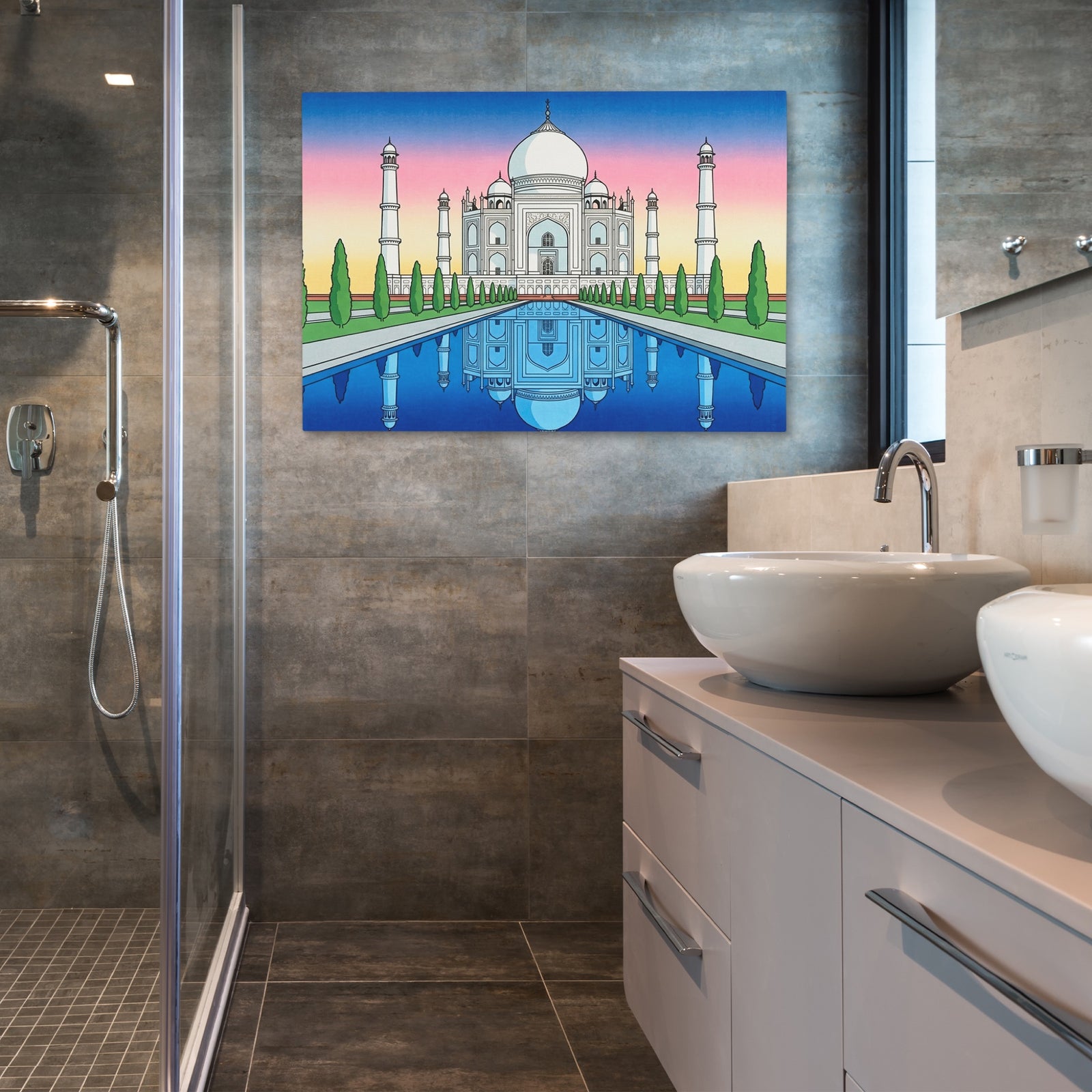 Taj Mahal Sunset Mirror canvas wall art