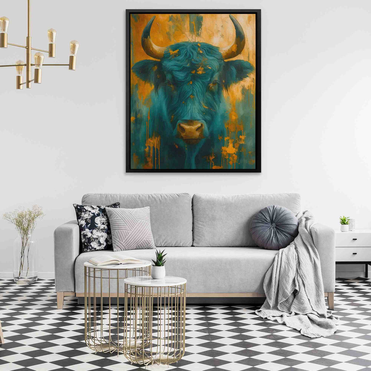 Teal and Gold Horns - Luxury Wall Art