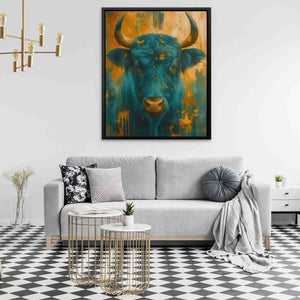 Teal and Gold Horns - Luxury Wall Art