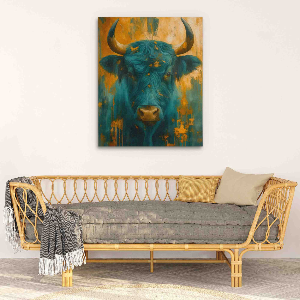 Teal and Gold Horns - Luxury Wall Art