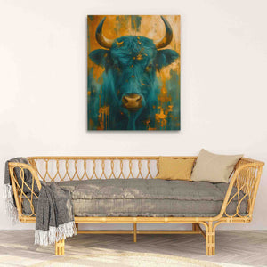 Teal and Gold Horns - Luxury Wall Art