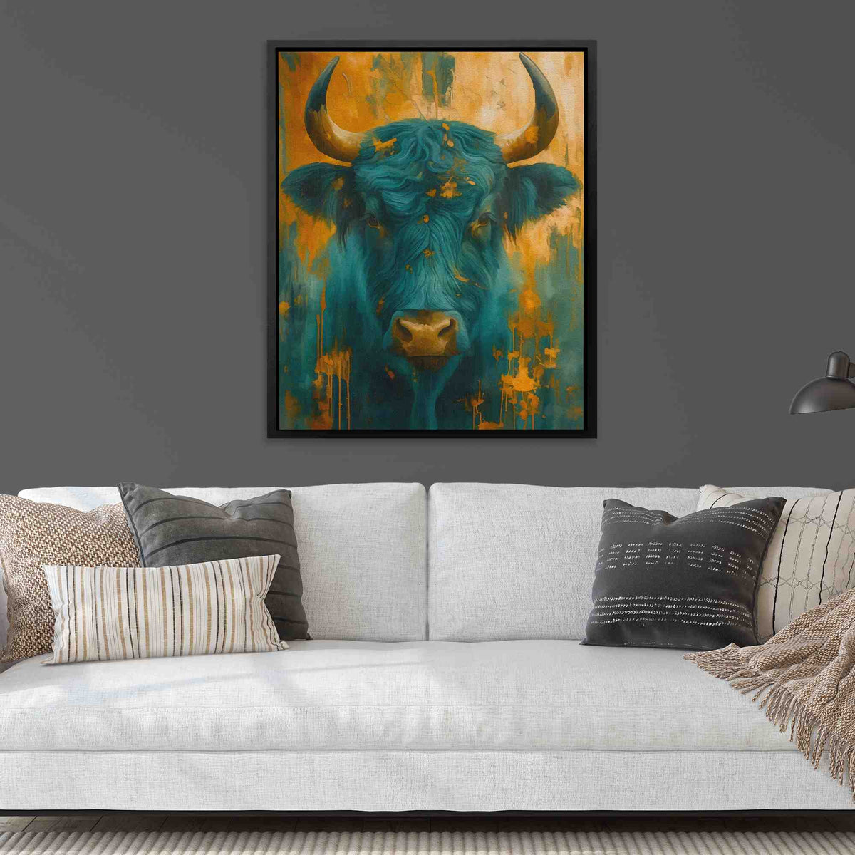 Teal and Gold Horns - Luxury Wall Art