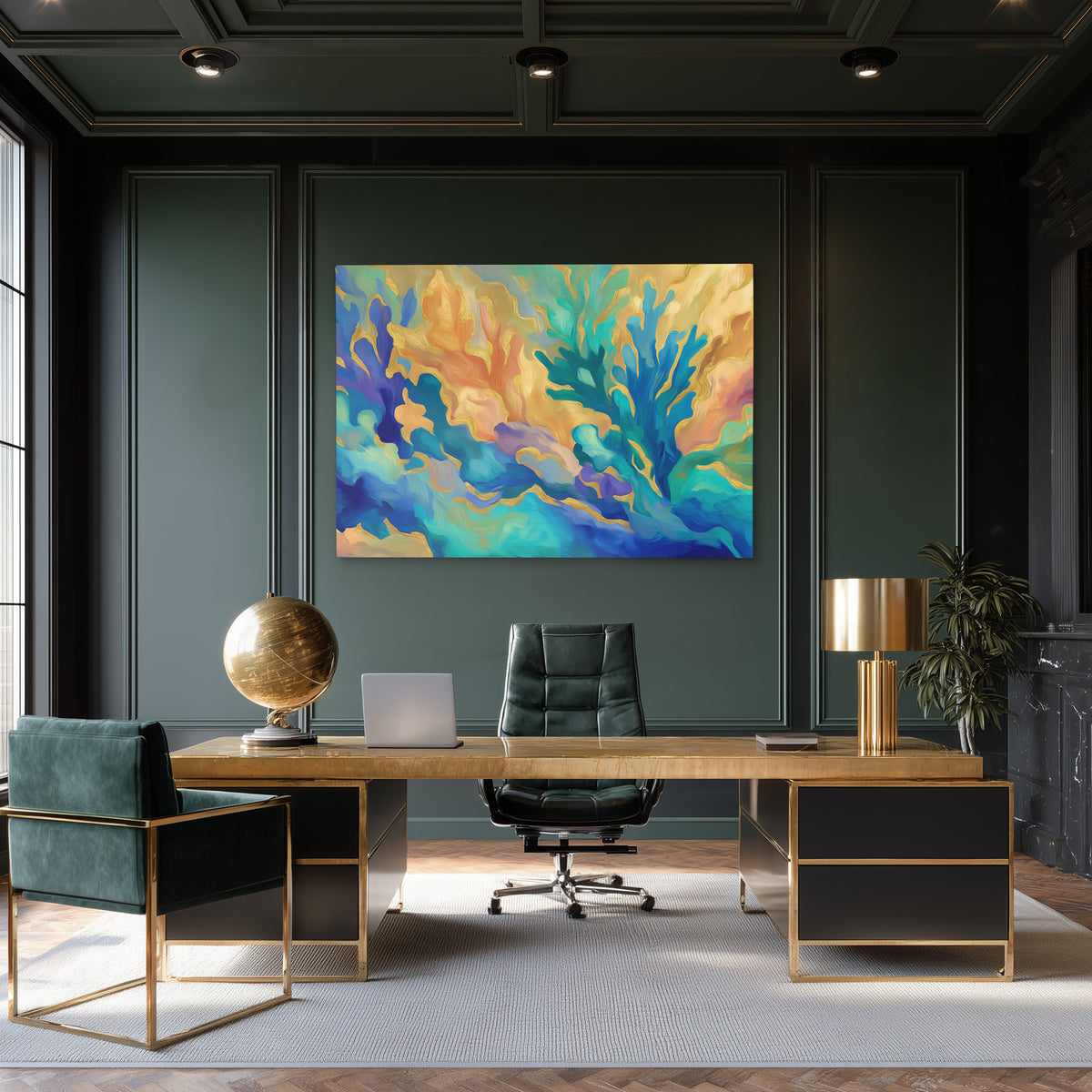 Teal Current Dance - Luxury Wall Art