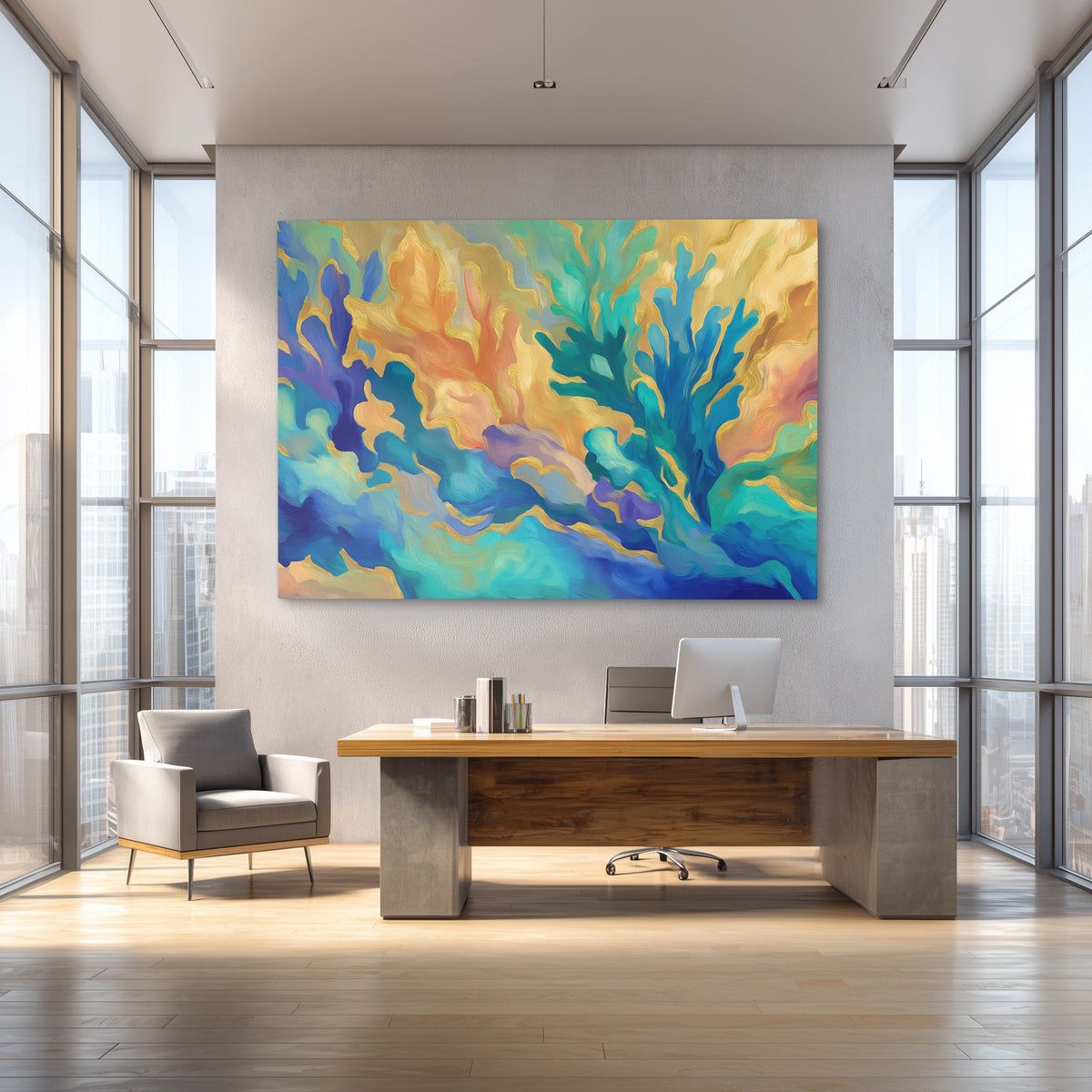 Teal Current Dance - Luxury Wall Art
