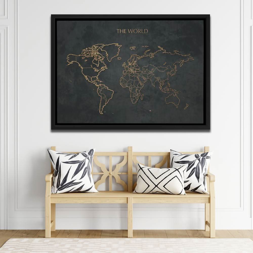 The World Map - Black Wall Art