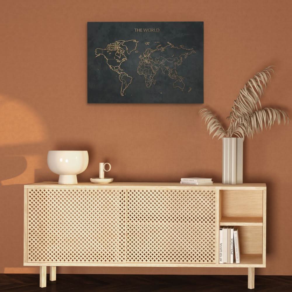 The World Map - Minimalist Wall Art in Black Frame