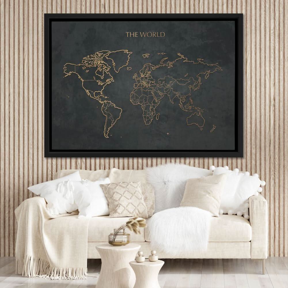 The World Map - Black Global Canvas Print