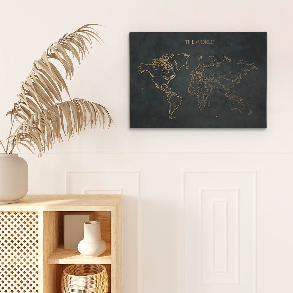 The World Map - Modern Black and Gold Canvas Wall Art