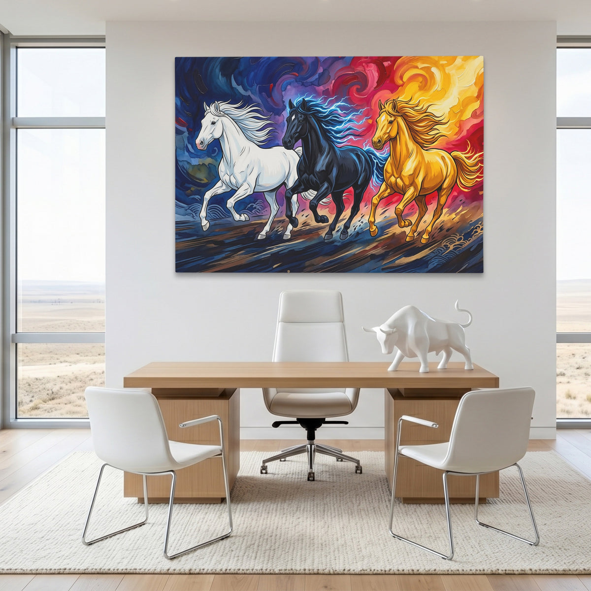 Three Horses Aflame — Three Horses Aflame White Bull Room Land 294
