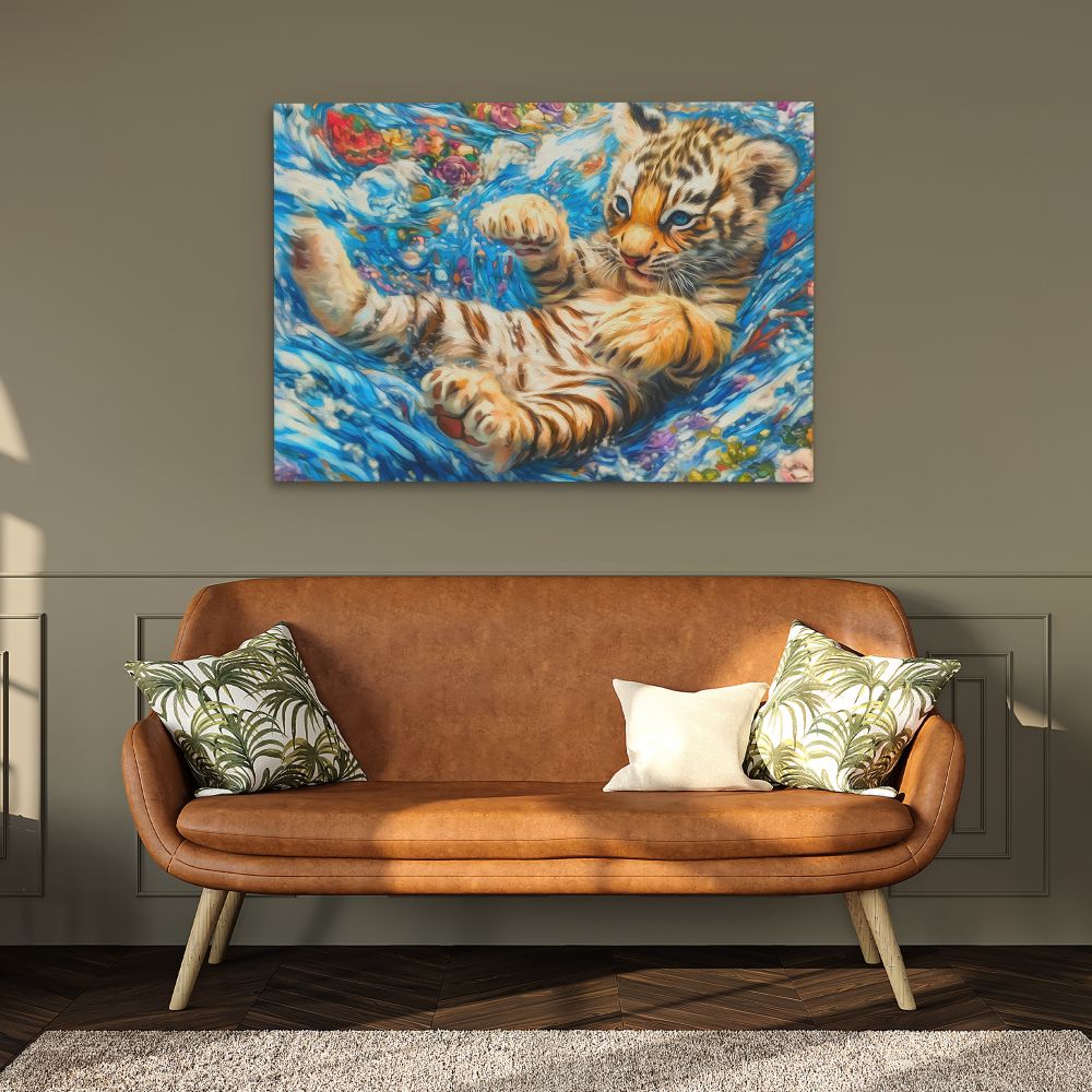 Tiger Cub in Water - Luxury Wall Art