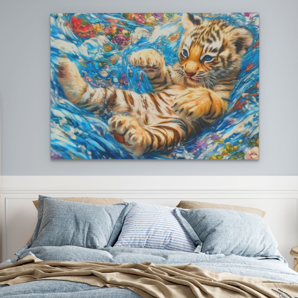 Tiger Cub in Water - Luxury Wall Art