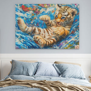 Tiger Cub in Water - Luxury Wall Art