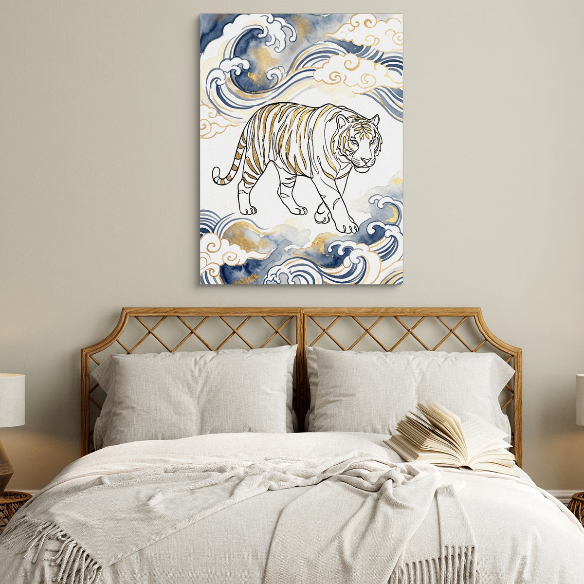 Tiger Golden Waves — tiger golden waves sq white bedroom 1port flush print