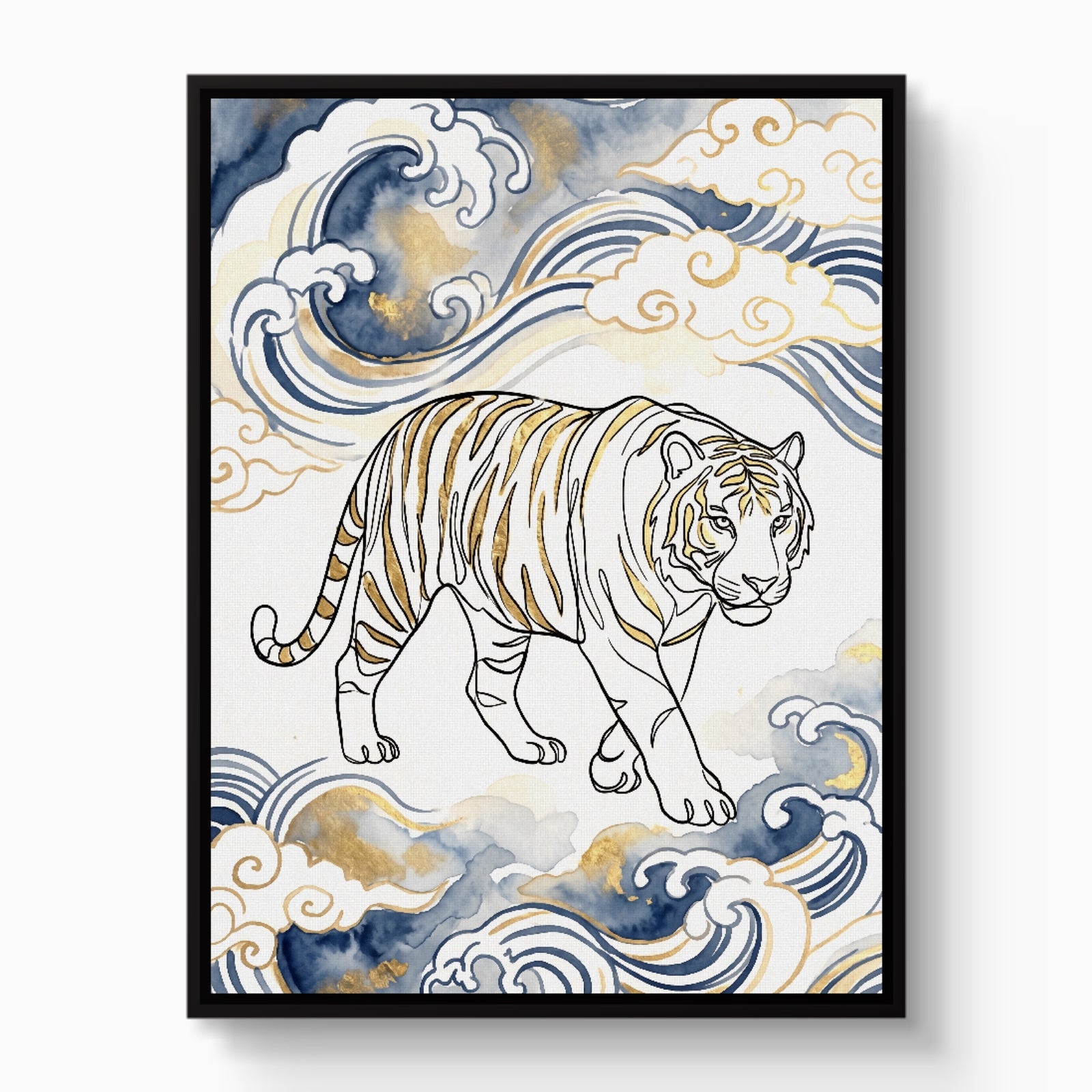 Tiger Golden Waves — tiger golden waves white studio framed black