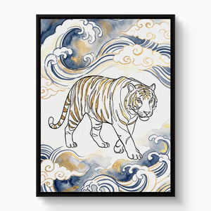 Tiger Golden Waves — tiger golden waves white studio framed black
