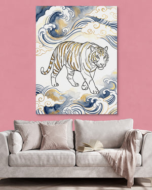 Tiger Golden Waves — tiger golden waves psd pink wall pink couch 1port flush print