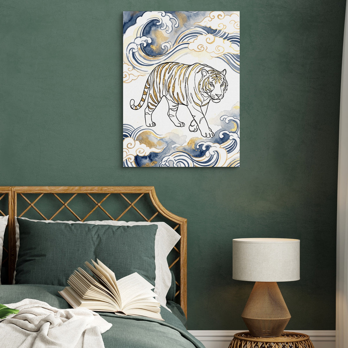 Tiger Golden Waves — tiger golden waves sq green bed 1port flush print