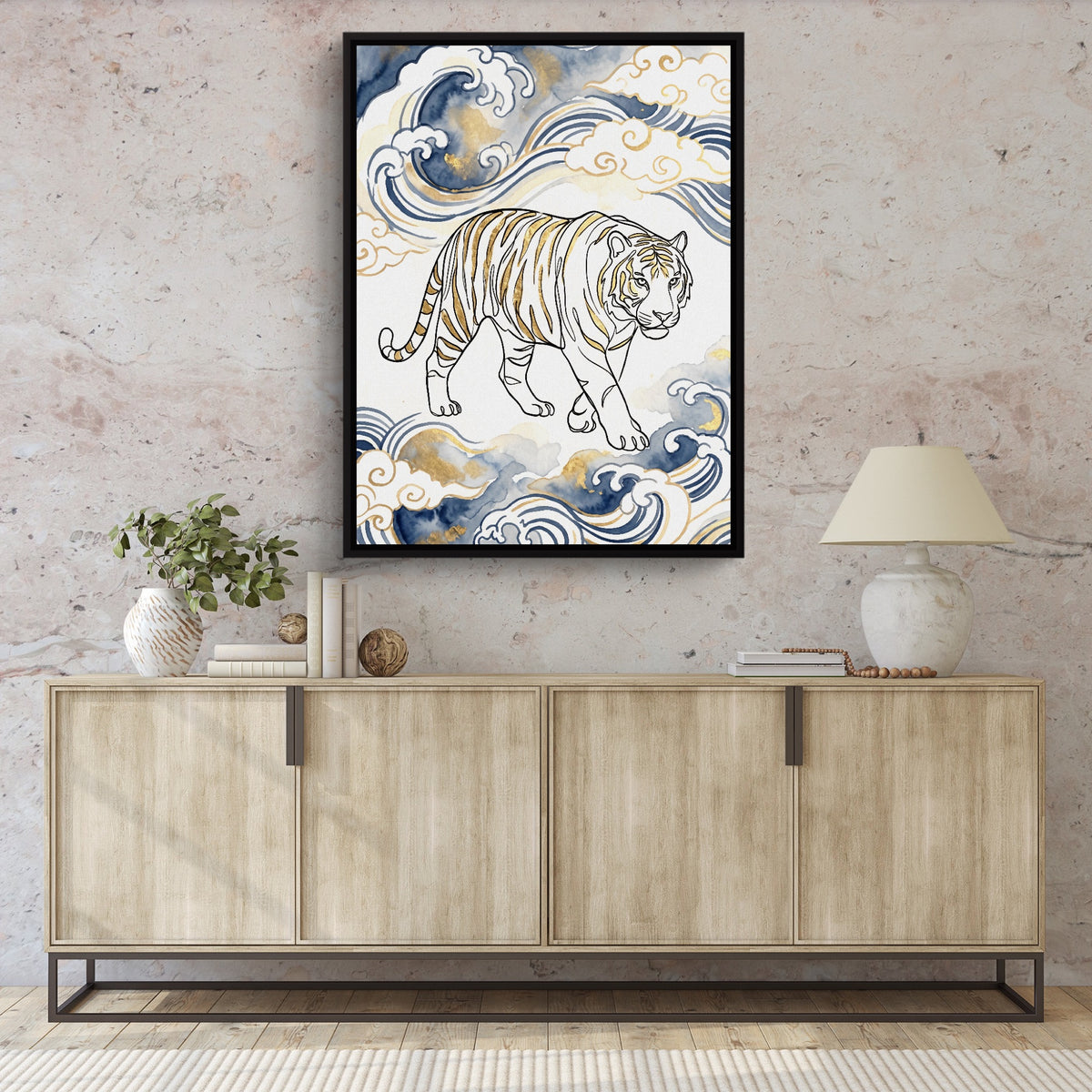 Tiger Golden Waves — tiger golden waves sq hallway granite wall 1port framed black