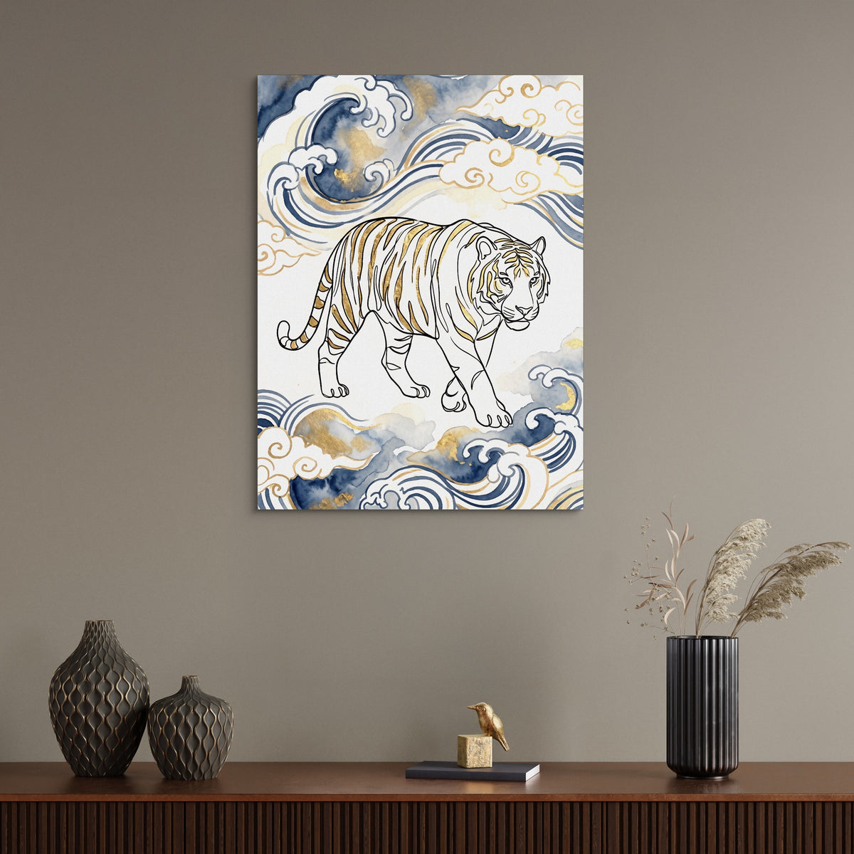 Tiger Golden Waves — tiger golden waves sq wall desk bird 1port flush print