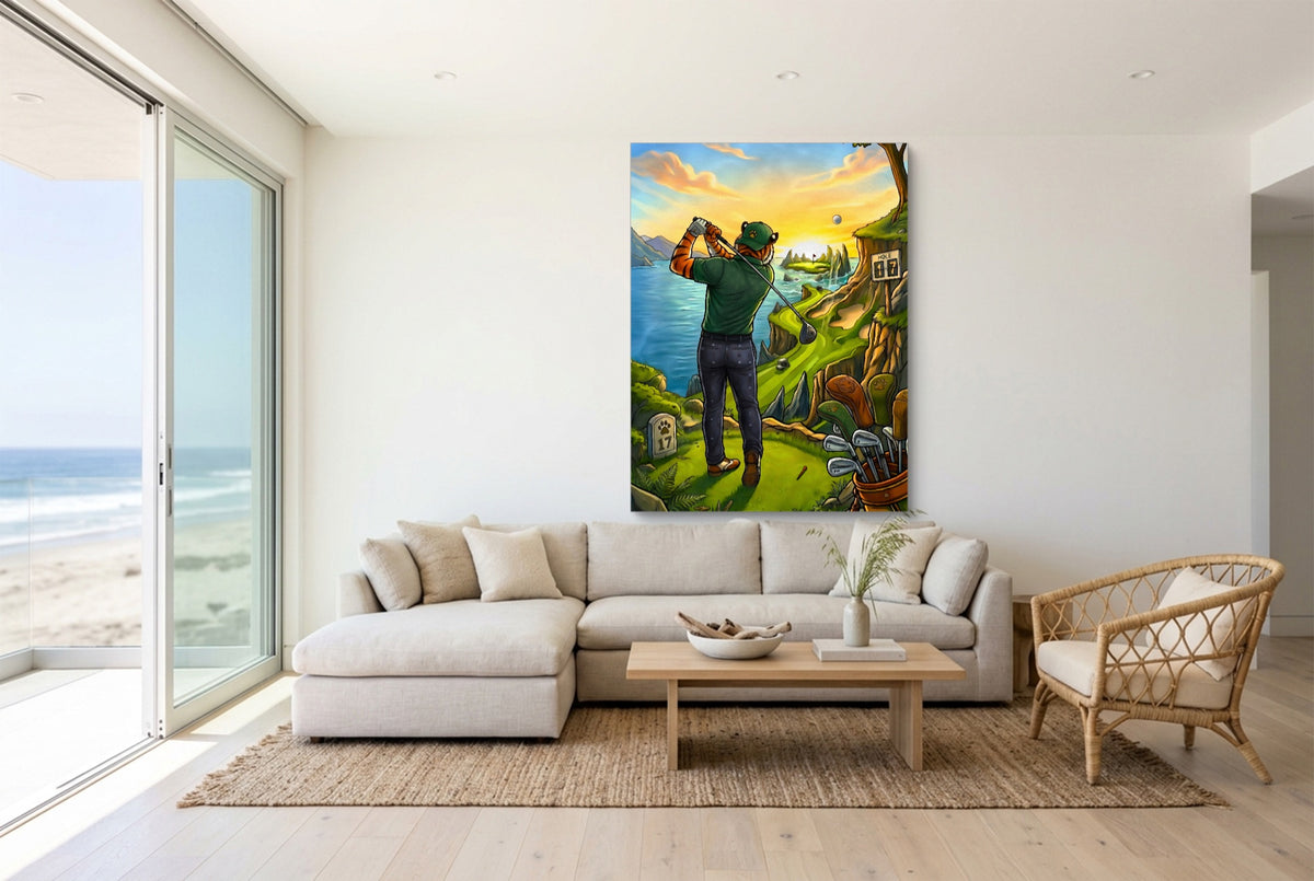 Tiger Golfing — tiger golfing living room with couch 1port flush print