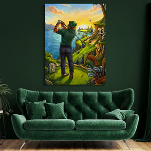 Tiger Golfing — tiger golfing sq green room 2 1port flush print