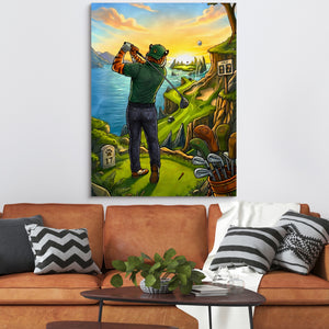 Tiger Golfing — tiger golfing sq orange couch 1port flush print