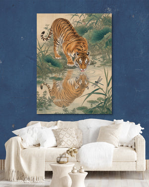 Tiger Gongbi — tiger gongbi psd navy wall white lux couch 1port flush print