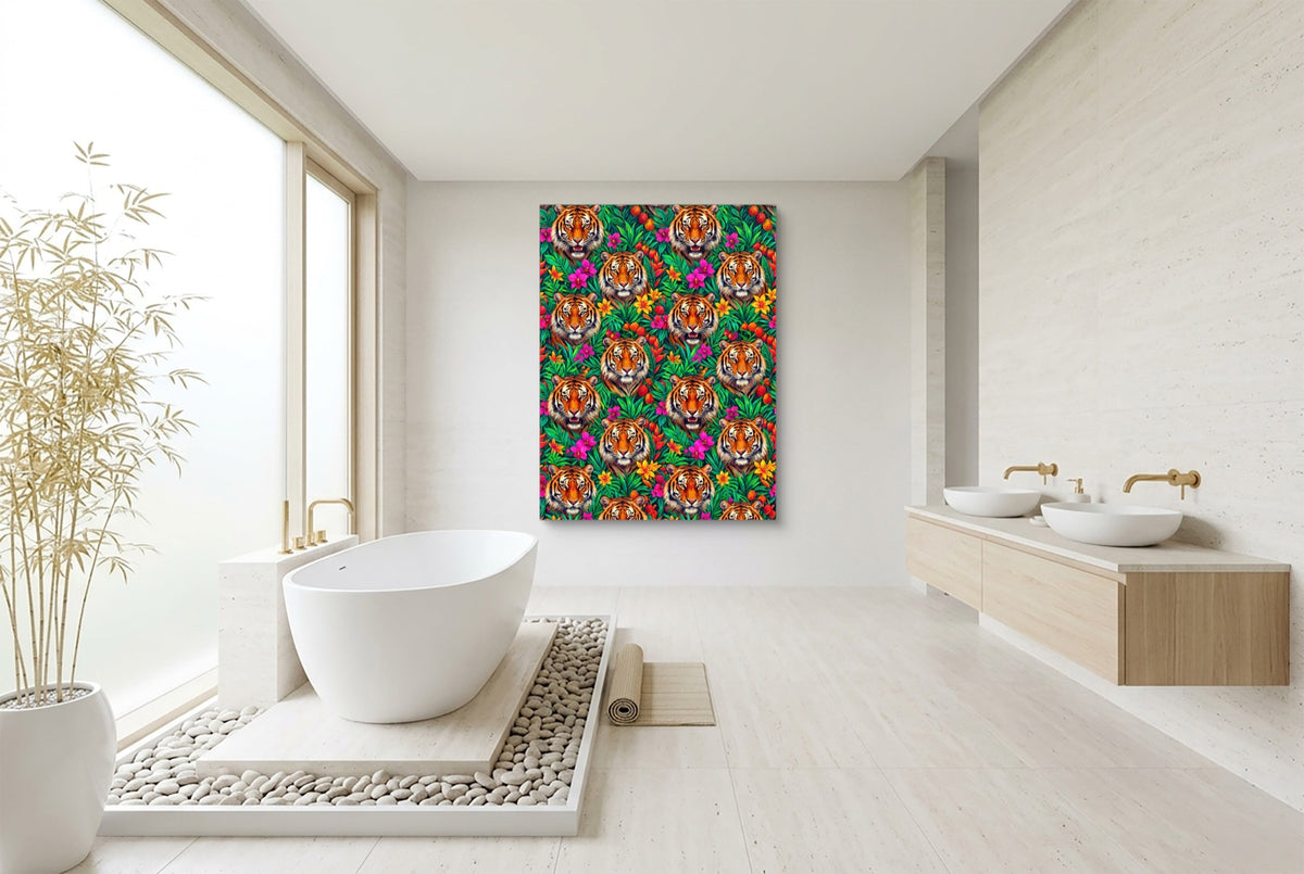 Tiger Jungle Bloom — tiger jungle bloom bathroom interior with tub 1port flush print