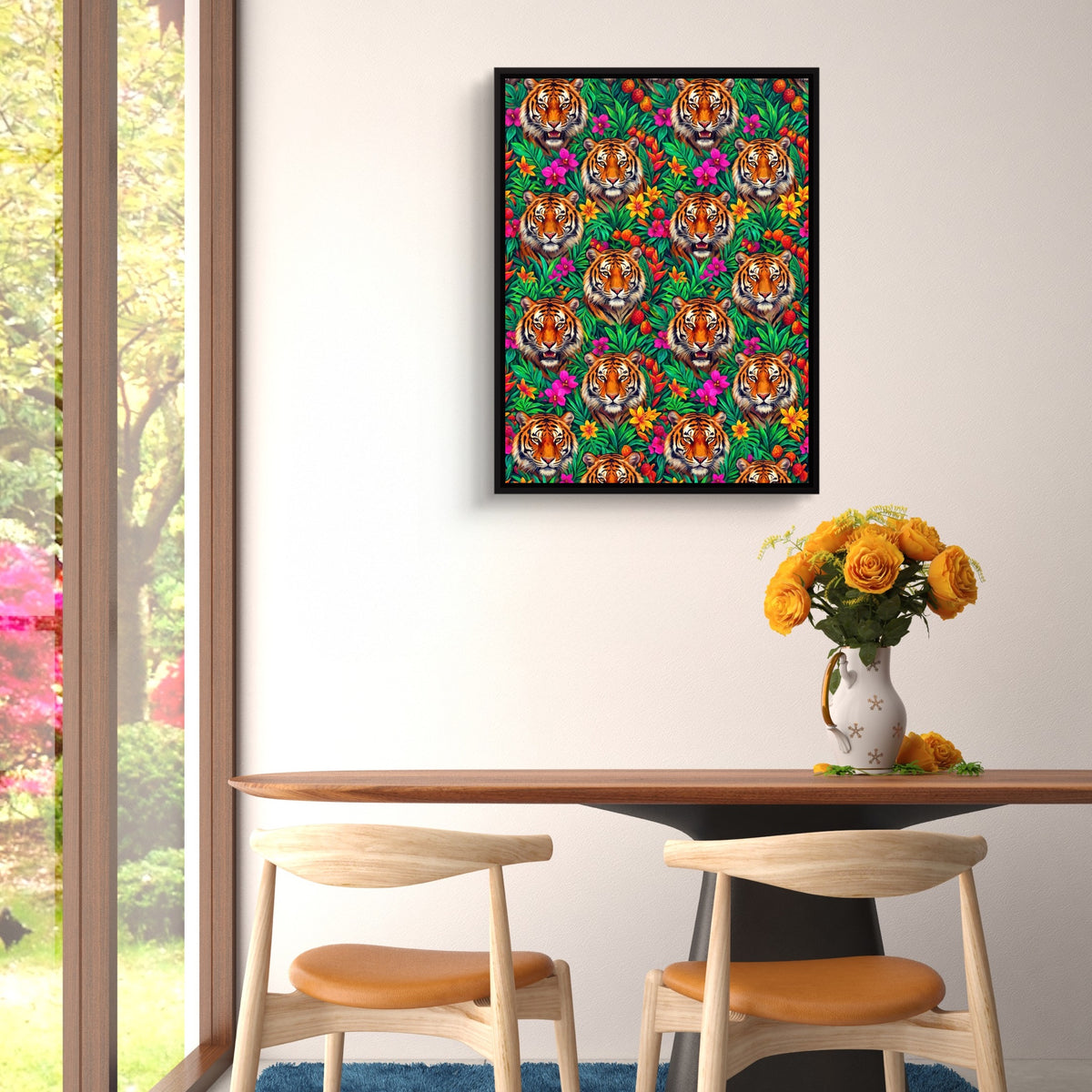 Tiger Jungle Bloom — tiger jungle bloom sq floral dining room 1port framed black