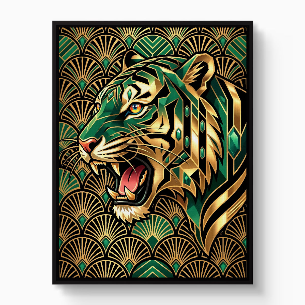 Tiger's Emerald Roar — tiger's emerald roar white studio framed black