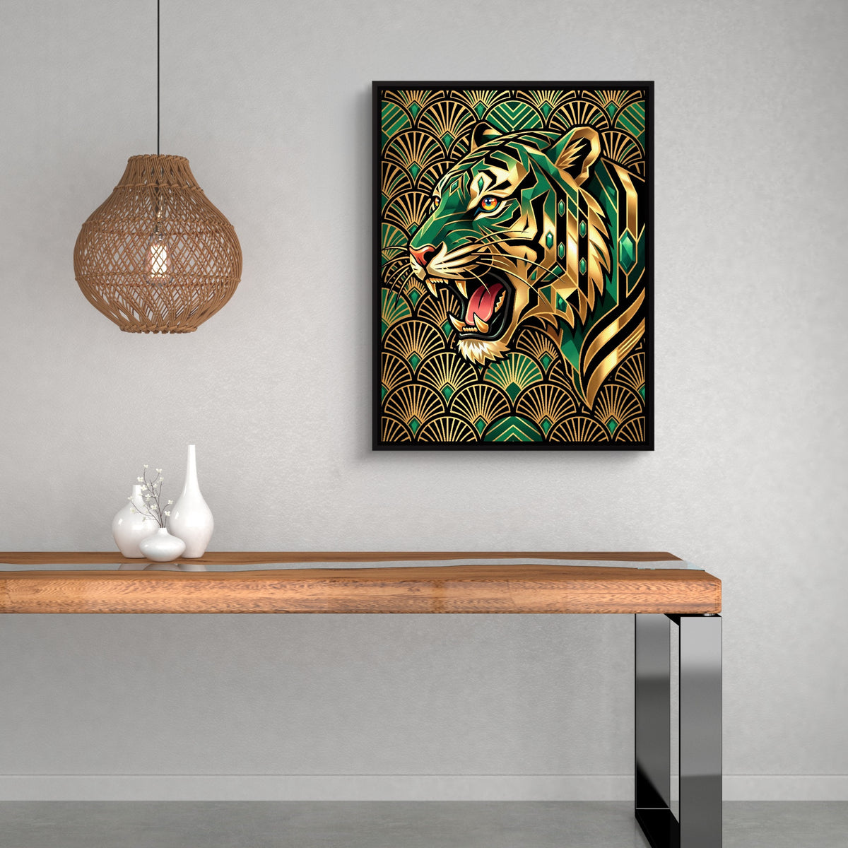 Tiger's Emerald Roar — tiger's emerald roar sq coffee bar 1port framed black