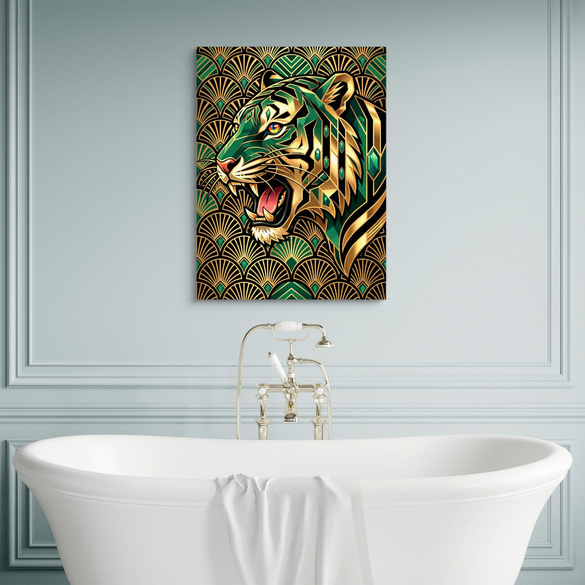Tiger's Emerald Roar — tiger's emerald roar sq luxury bathroom wall 1port flush print