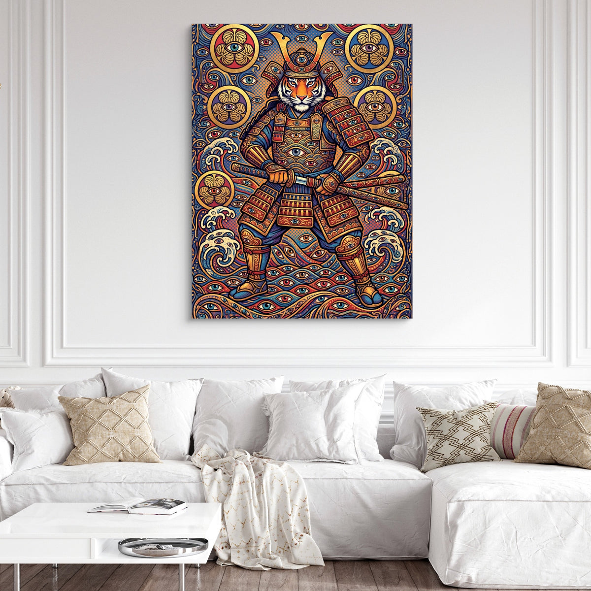 Tiger's Eye Guardian — tiger's eye guardian sq white couch and wall 1port flush print