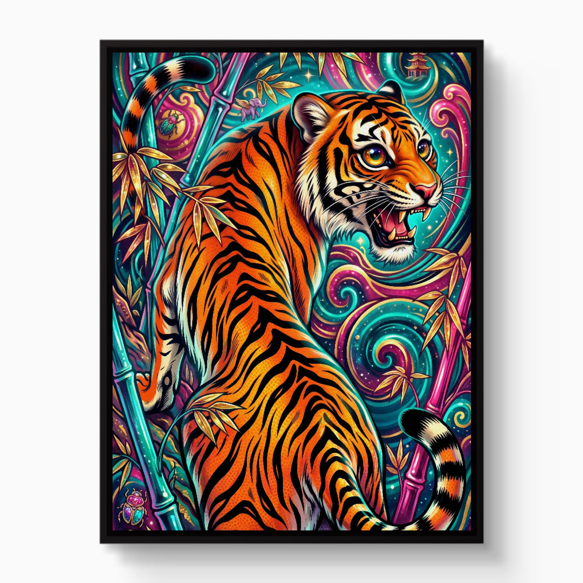Tiger's Psychedelic Realm — tiger's psychedelic realm white studio framed black