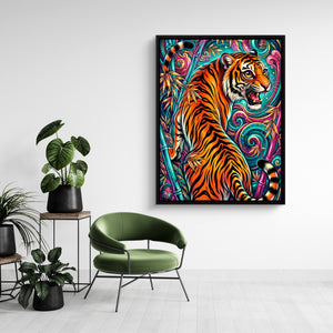 Tiger's Psychedelic Realm — tiger's psychedelic realm sq green chairs 1port framed black