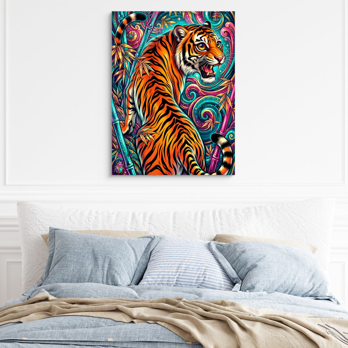 Tiger's Psychedelic Realm — tiger's psychedelic realm sq light blue bed 1port flush print