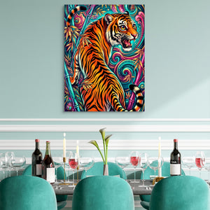 Tiger's Psychedelic Realm — tiger's psychedelic realm sq teal dining room 1port flush print