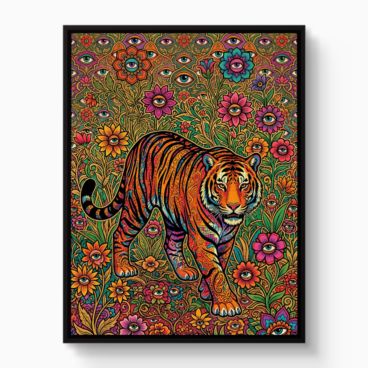 Tiger Through Watching Eyes — tiger through watching eyes white studio framed black