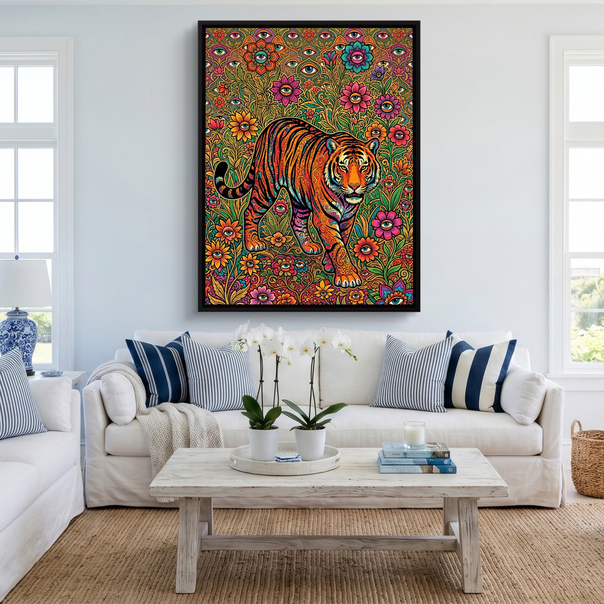 Tiger Through Watching Eyes — tiger through watching eyes sq cute livingroom 1port framed black