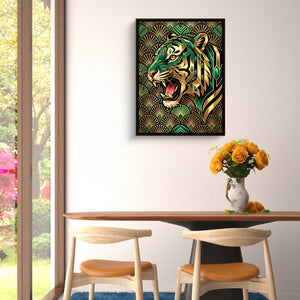Tiger's Emerald Roar - Luxury Wall Art